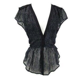 New YSTR Rayon  Blouse Womens Small Black White Dots V-Neck Top